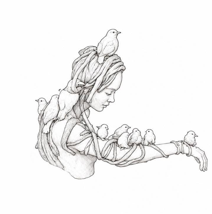 The original pencil sketch for the Ornithologist, drawn before the sculpture was built